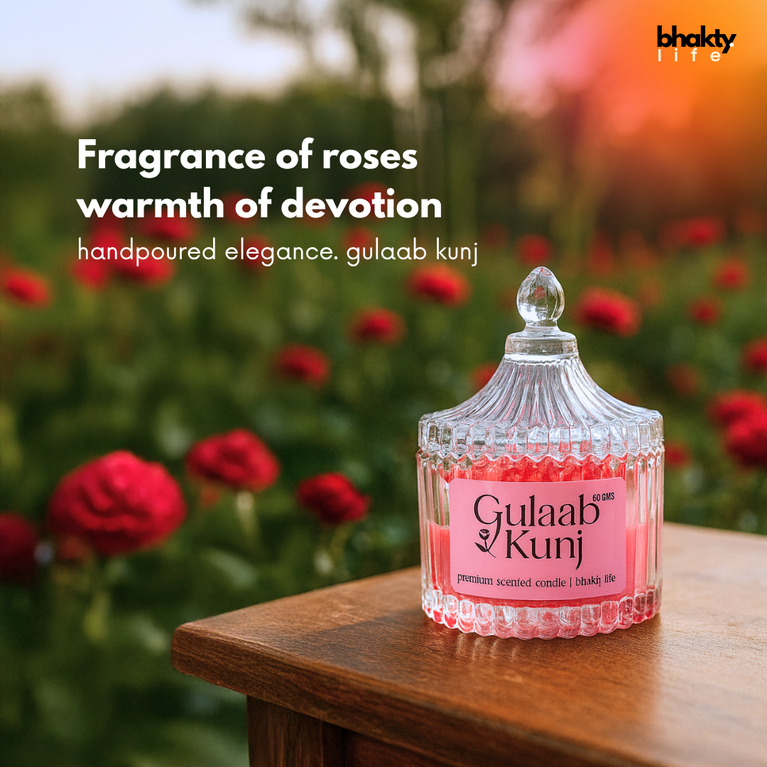 Premium Glass Jar Scented Candle with Lid (Gulaab Kunj) – 60ml Premium Festive Edition bhakty.store
