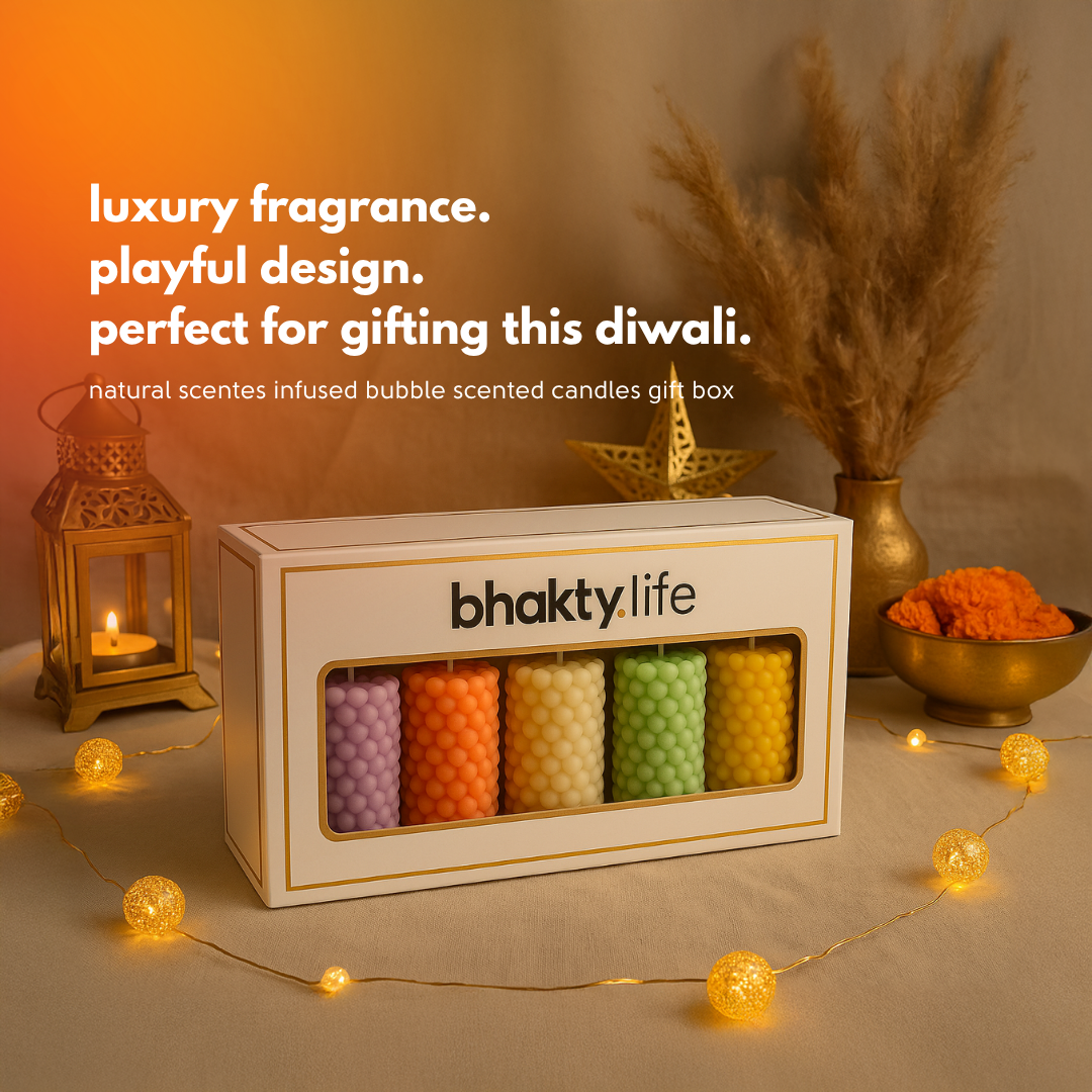 Sacred Cylindrical Bubble Scented Candle – Bhakty.Store Designer Diwali Candle bhakty.store