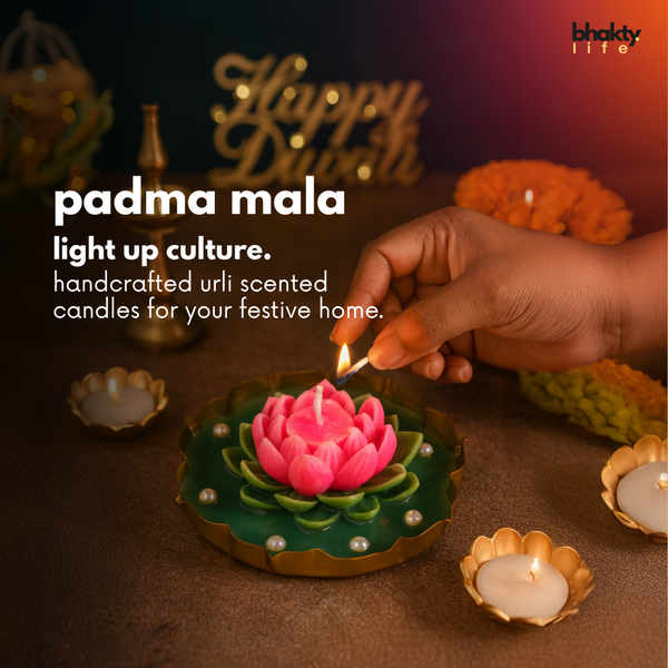 Big Lotus Urli Candle (Rasa Raas Mist) – Decorative Sacred Flower Candle for Diwali & Puja | Bhakty.Store bhakty.store